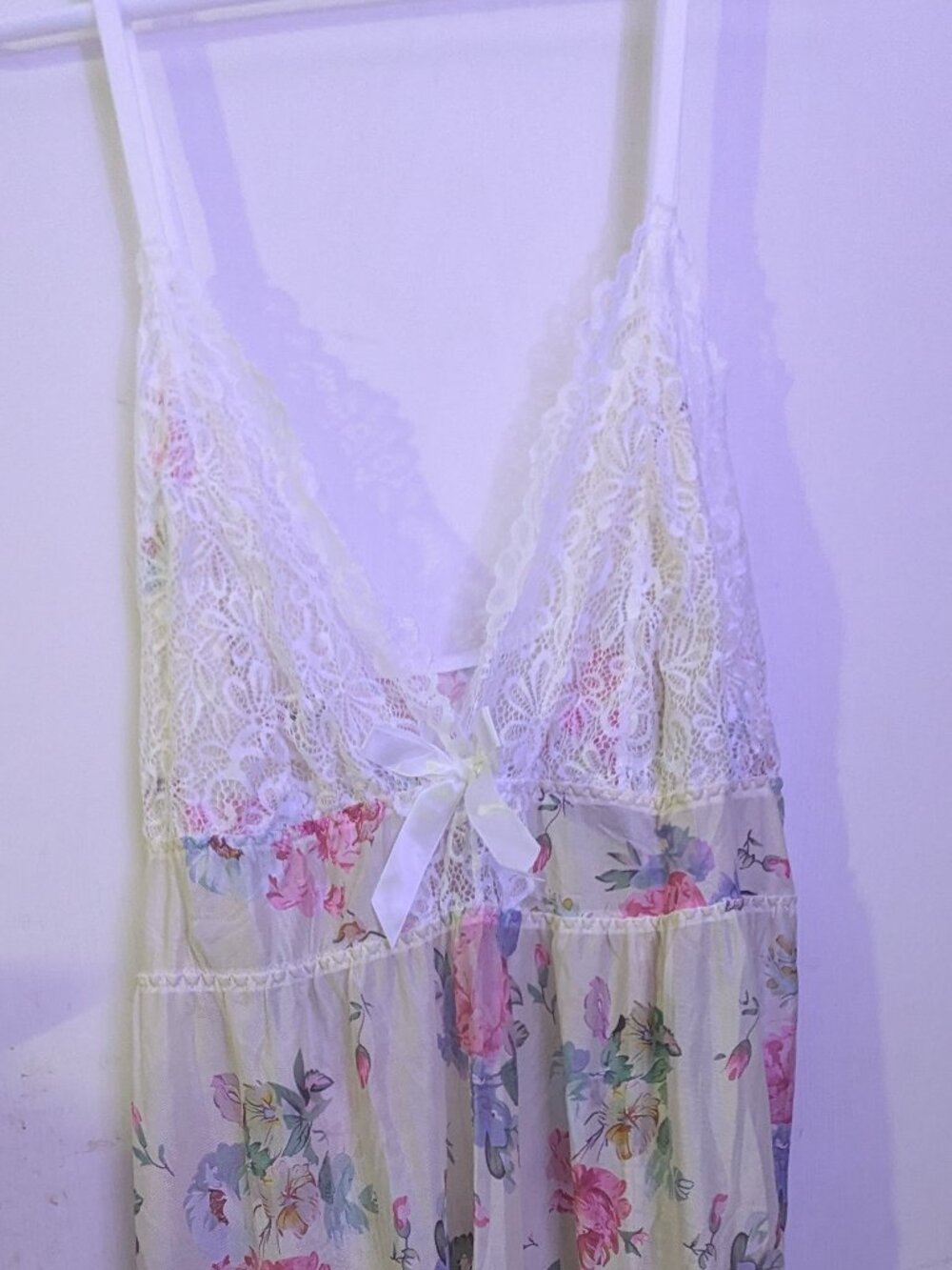 Beige Floral Sheer Babydoll Nightgown with Lace Detail NEW - Picture 1 of 4